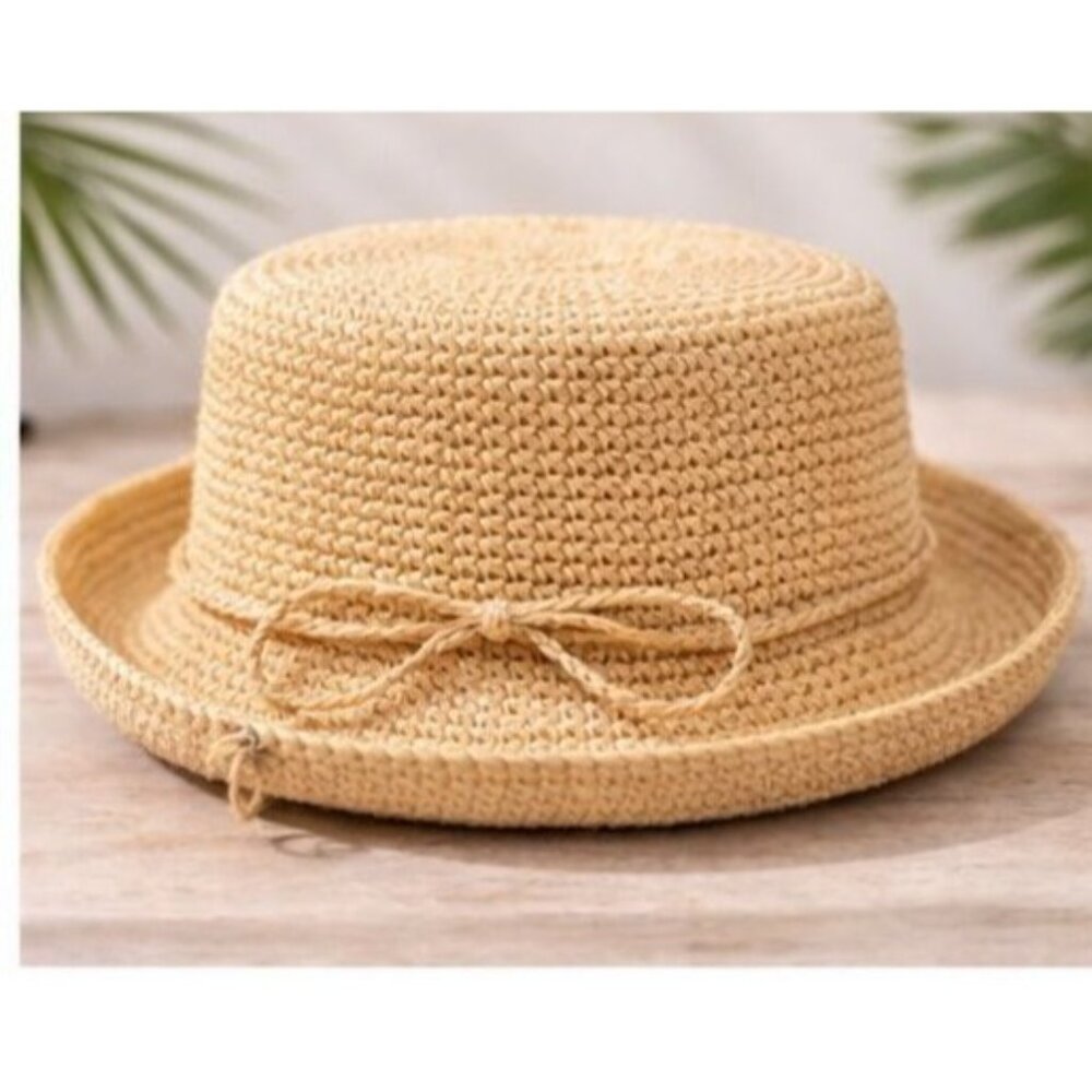 Scala Natural Straw Sun Hat | Woven Raffia | Wide Brim | One Size | Bow Back Det - Picture 3 of 5